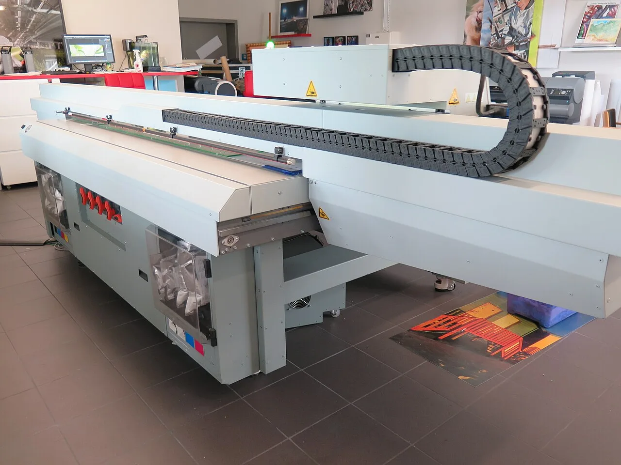Large UV flatbed wide-format printer in a print shop